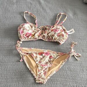 Old Navy Cream Floral Two-Piece Bikini with Pink Flowers